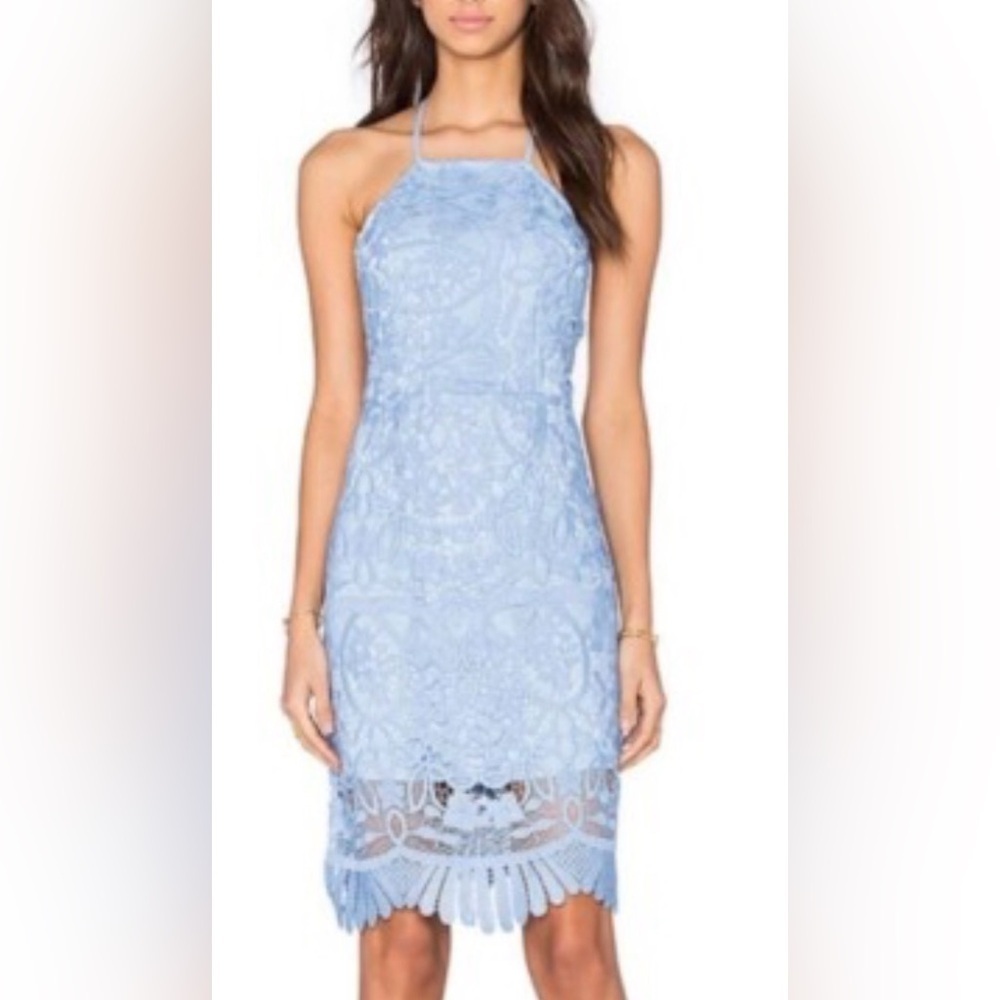 Lovers + Friends Nina Dress Light Blue Lace Feminine Cocktail- Women's Large